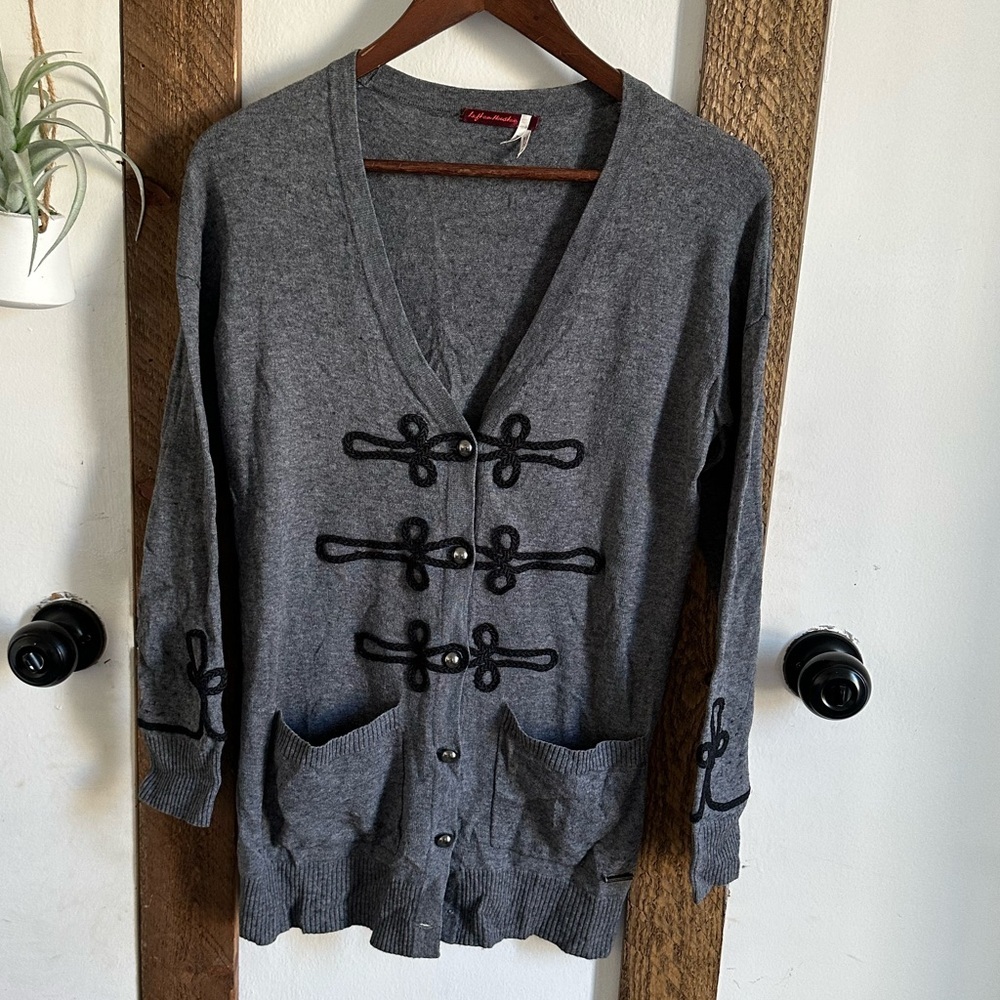 Left On Houston Vintage Style Cardigan Sweater Gray Black Women’s XS